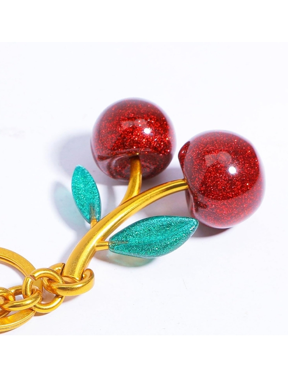 Resin Glitter Cherry Gold-Tone Keychain - Picture 2 of 5